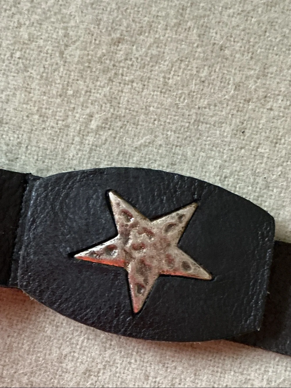 Women's Black Leather Belt with Star Buckle Accent